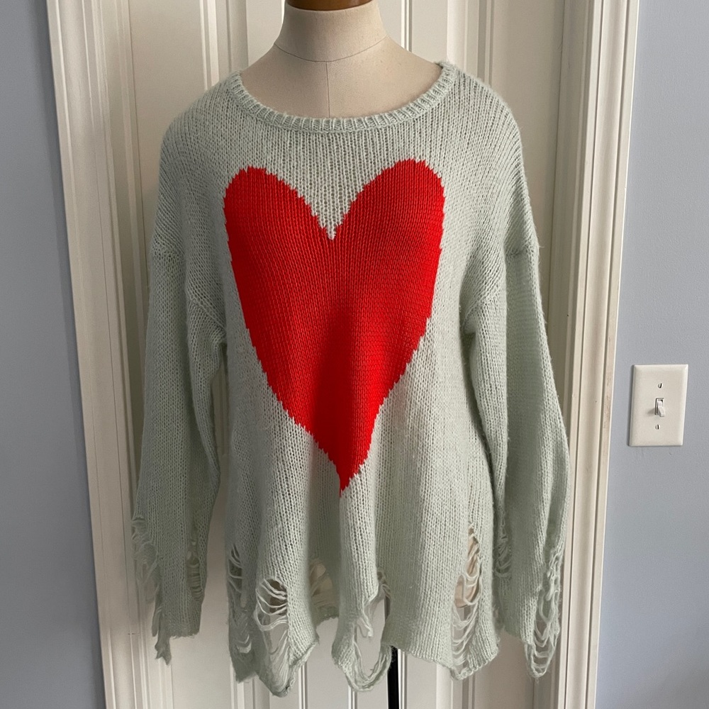 Wildfox Mint Green Knit Sweater with Red Heart